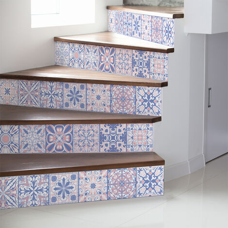 Stickers adhésifs escalier carrelages contremarche - BLEU D'ORIENT - 2 bandes de 19x133cm (1/3)