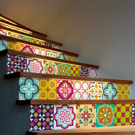 Stickers adhésifs escalier carrelages contremarche - ADAMARIS - 2 bandes de 17x119cm