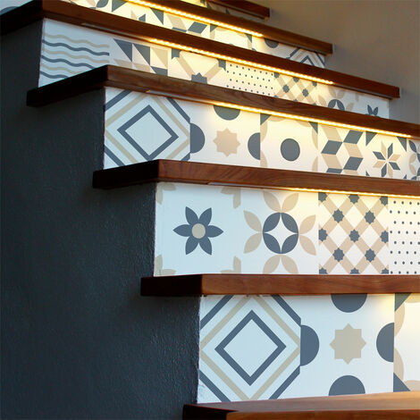Stickers adhésifs escalier carrelages contremarche - ORNEMENTS DESIGN - 2 bandes de 19x133cm (1/3)