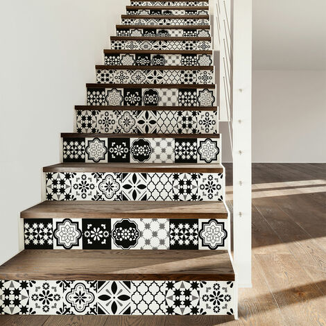Stickers adhésifs escalier carrelages contremarche - LUIS - 2 bandes de 12.5x87.5cm