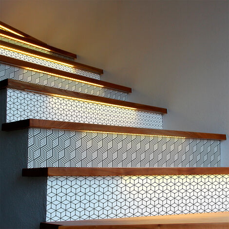 Stickers adhésifs escalier carrelages contremarche - SCANDINAVE GEOMETRIQUE - 2 bandes de 12.5x90cm (1/3)