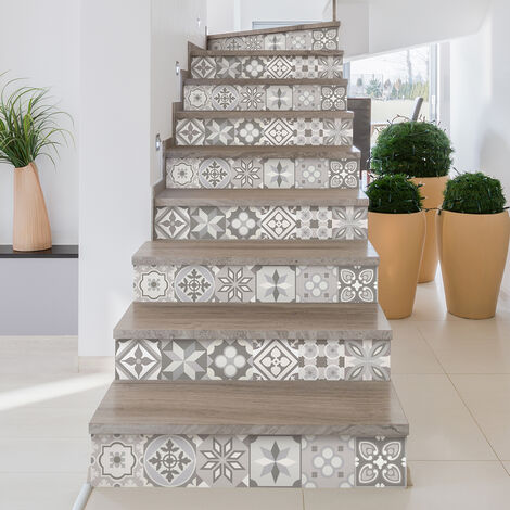 Stickers adhésifs escalier carrelages contremarche - CHANIA - 2 bandes de 16.5x115.5cm