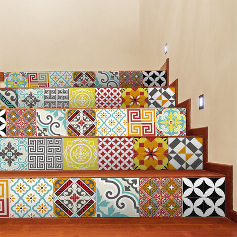Stickers Escalier Carreaux Ciment - Autocollants Contremarche 15x105 Cm Lot De 2