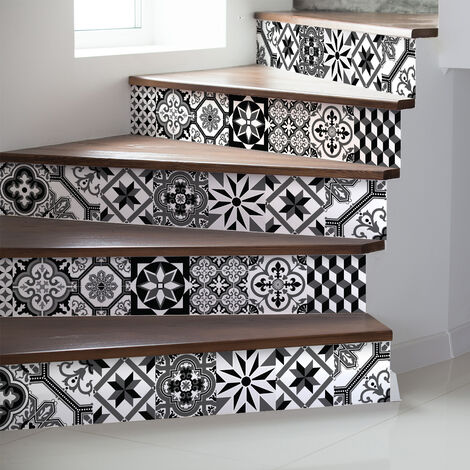 Stickers adhésifs escalier carrelages contremarche - ANGLENA - 2 bandes de 19x133cm