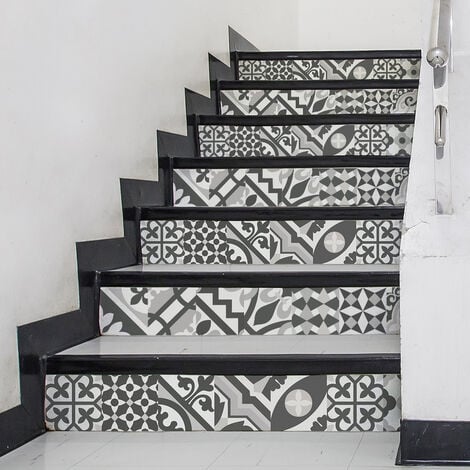 Kit de 6 stickers contremarche d'escalier motifs noir et blanc