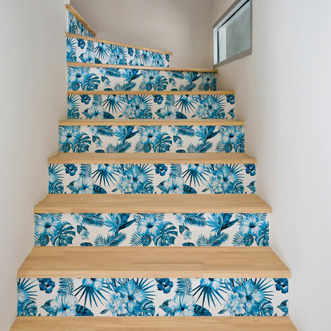 Stickers adhésifs escalier carrelages contremarche - TROPICAL SANTOS - 2 bandes de 19x133cm (1/3)