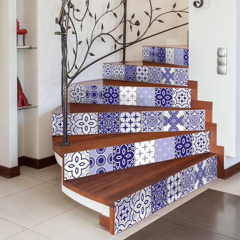 Stickers adhésifs escalier carrelages contremarche - MYKONOS - 2 bandes de 19x133cm (1/3)