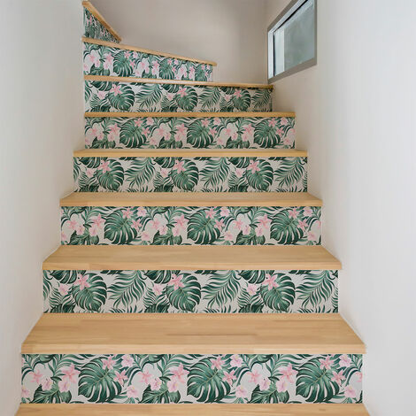 Stickers adhésifs escalier carrelages contremarche - TROPICAL EL ALTO - 2 bandes de 19x133cm (1/3)