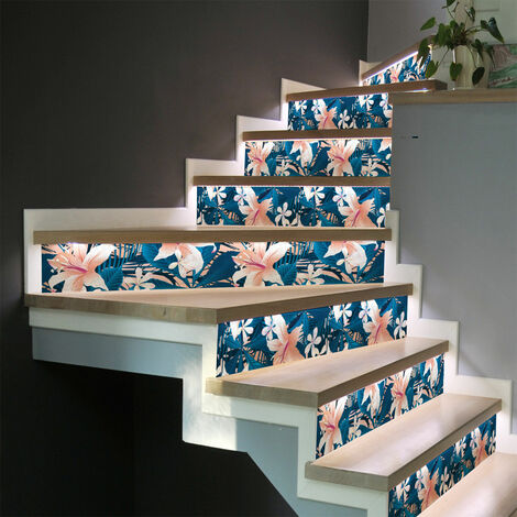 Stickers adhésifs escalier carrelages contremarche - TROPICALE TALARA - 2 bandes de 12.5x90cm (1/3)
