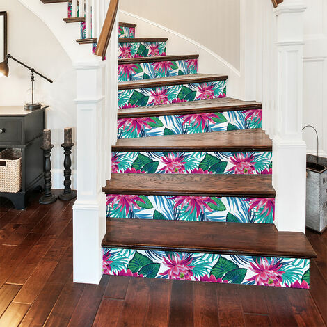 Stickers adhésifs escalier carrelages contremarche - TROPICAL HEREDIA - 2 bandes de 12.5x90cm (1/3)