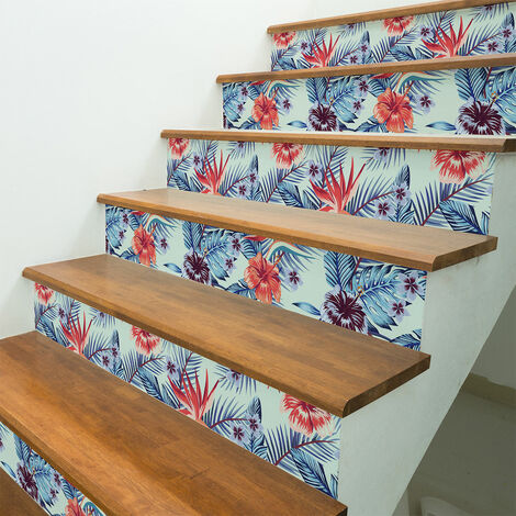 Stickers adhésifs escalier carrelages contremarche - TROPICAL NATAL - 2 bandes de 14x98cm (1/3)
