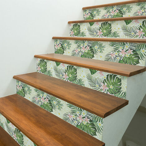 Stickers adhésifs escalier carrelages contremarche - TROPICAL BERMEJO - 2 bandes de 19x133cm (1/3)