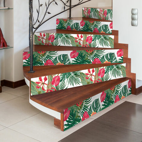 Stickers adhésifs escalier carrelages contremarche - TROPICAL MANEA - 2 bandes de 12.5x90cm (1/3)