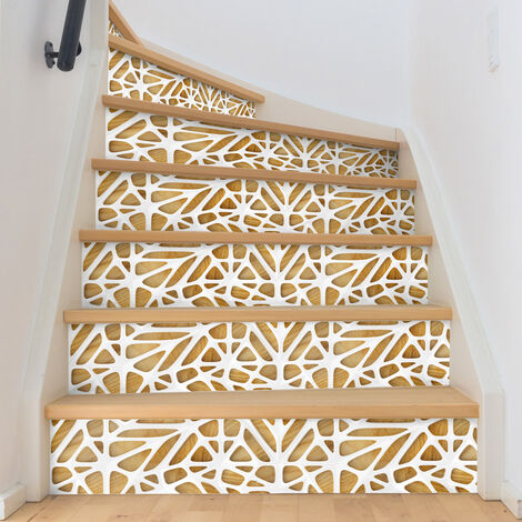 Stickers adhésifs escalier carrelages contremarche - BOIS DESIGN BLANC - 2 bandes de 15.5x108.5cm