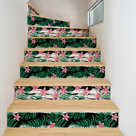 Stickers adhésifs escalier carrelages contremarche - TROPICAL SAN RAMON - 2 bandes de 14x98cm (1/3)