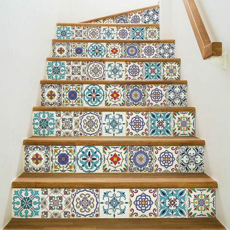 Stickers adhésifs escalier carrelages contremarche - LUDIVINA - 2 bandes de 16.5x115.5cm (1/3)