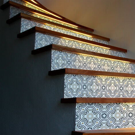 Stickers adhésifs escalier carrelages contremarche - AMERIGO - 2 bandes de 19.5x136.5cm
