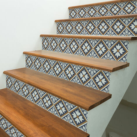 Stickers adhésifs escalier carrelages contremarche - LOEIZA - 2 bandes de 14x98cm