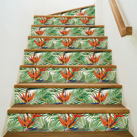 Stickers adhésifs escalier carrelages contremarche - TROPICAL ANGOL - 2 bandes de 19x133cm (1/3)
