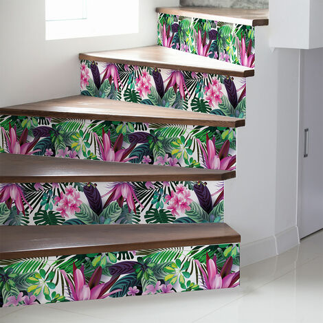 Stickers adhésifs escalier carrelages contremarche - TROPICAL UVITA - 2 bandes de 14x98cm (1/3)