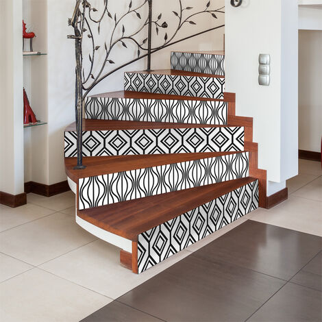 Stickers adhésifs contremarche imitation carrelage – Lot de 2 bandes 15.5x108.5cm – Décoration escalier pour halls et couloirs (1/3)
