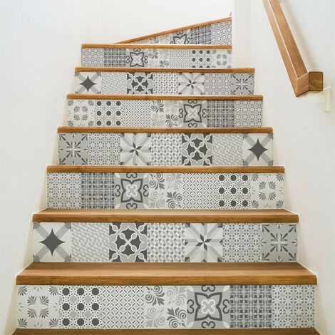 Stickers adhésifs escalier carrelages contremarche - NUANCE DE GRIS ROMANTIQUE - 2 bandes de 19x133cm (1/3)