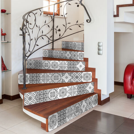 Stickers adhésifs escalier carrelages contremarche - NUANCES DE GRIS MARRAKECH - 2 bandes de 19x133cm (1/3)