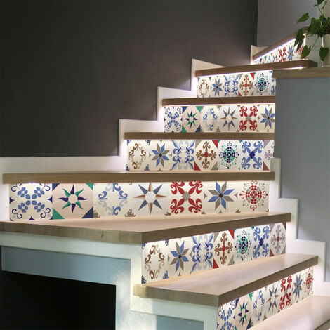 Stickers adhésifs escalier carrelages contremarche - ERLINDA - 2 bandes de 12.5x90cm (1/3)