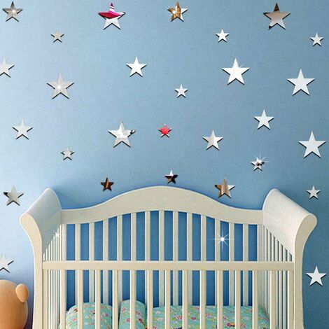 Pack de 20 étoiles en papier adhésifs 3D métal argentés - Autocollants stickers adhésifs effet miroir (1/3)