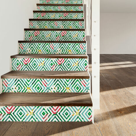 Stickers adhésifs escalier carrelages contremarche - TROPICAL CIUDAD DEL PLATA - 2 bandes de 19x133cm (1/3)