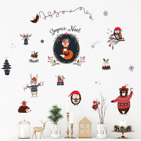 Stickers enfant noël les animaux font la fête - Autocollants stickers adhésifs noël - décoration fêtes - 120x150cm (1/5)