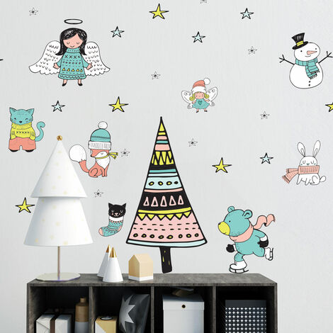 Stickers Noël scandinave féérique - Autocollants stickers adhésifs noël - décoration fêtes - 60x40cm (1/5)