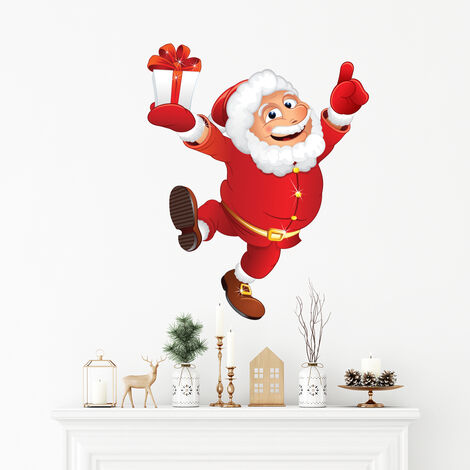 Sticker Noël le joyeux Père Noël - Autocollants stickers adhésifs noël - décoration fêtes - 140x110cm (1/4)