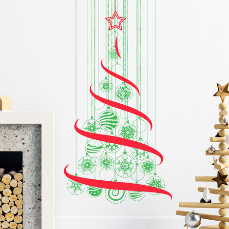 Sticker Noël sapin de noël dans les airs - Autocollants stickers adhésifs noël - décoration fêtes - 35x20cm (1/5)