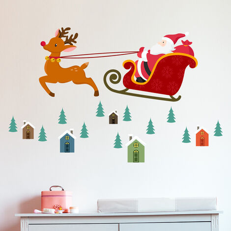 Sticker Noël le Père Noël en plein vol - Autocollants stickers adhésifs noël - décoration fêtes - 110x175cm (1/5)