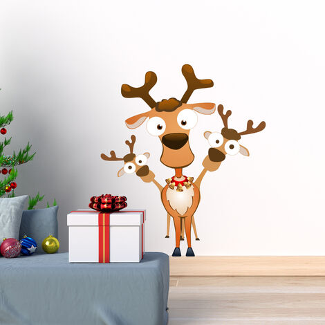 Sticker Noël les rennes malicieux - Autocollants stickers adhésifs noël - décoration fêtes - 110x90cm (1/4)