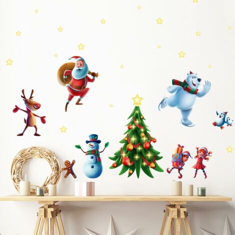 Sticker Noël le père noël et ses amis - Autocollants stickers adhésifs noël - décoration fêtes - 100x150cm (1/5)