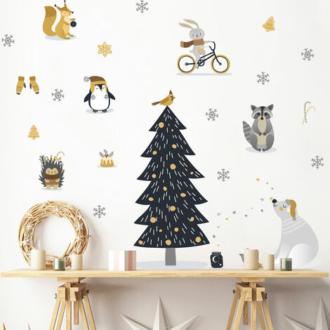 Stickers Noël animaux scandinaves - Autocollants stickers adhésifs noël - décoration fêtes - 60x40cm (1/5)