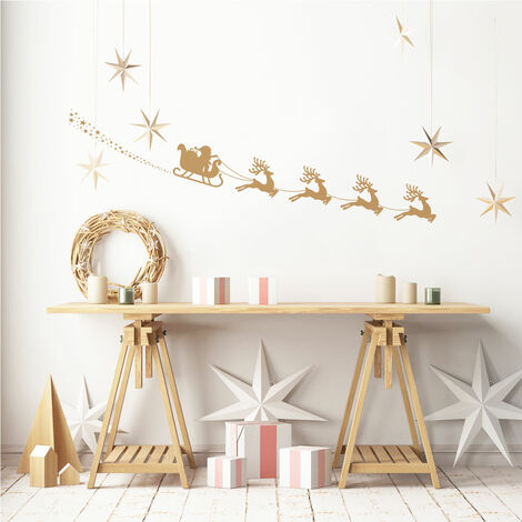 Sticker Noël traineau du père noël et les rennes - Autocollants stickers adhésifs noël - décoration fêtes - 20x45cm (1/5)
