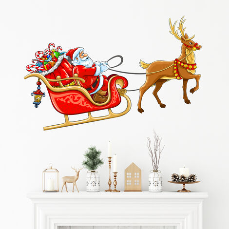 Sticker Noël le Père Noël sur son traineau - Autocollants stickers adhésifs noël - décoration fêtes - 110x220cm (1/4)