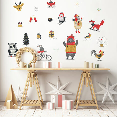 Sticker Noël animaux hivernales - Autocollants stickers adhésifs noël - décoration fêtes - 20x30cm (1/5)