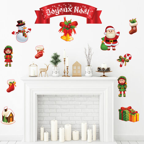 Sticker Noël décoration Joyeux Noël - Autocollants stickers adhésifs noël - décoration fêtes - 35x30cm (1/4)