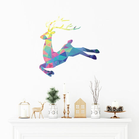 Sticker Noël cerf origami - Autocollants stickers adhésifs noël - décoration fêtes - 90x90cm (1/5)