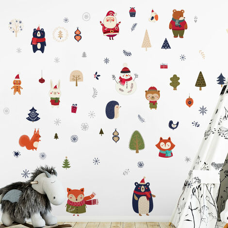 Stickers Noël animaux de la forêt du réveillon - Autocollants stickers adhésifs noël - décoration fêtes - 40x45cm (1/5)