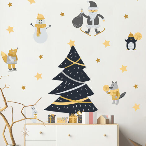 Stickers Noël scandinave sous les étoiles - Autocollants stickers adhésifs noël - décoration fêtes - 60x40cm (1/5)