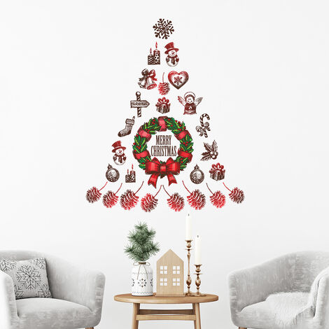 Sticker Noël sapin de Noël Merry Christmas - Autocollants stickers adhésifs noël - décoration fêtes - 110x130cm (1/5)