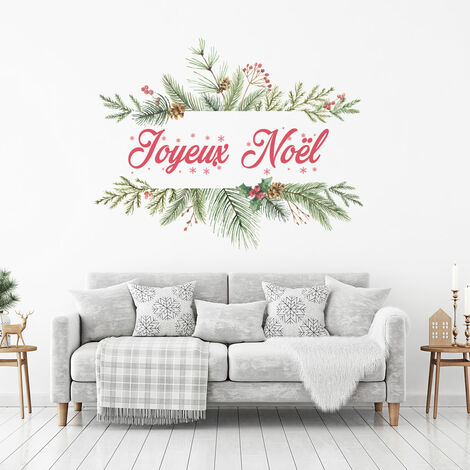 Sticker Noël Joyeux Noël branches de sapin - Autocollants stickers adhésifs noël - décoration fêtes - 20x25cm (1/5)