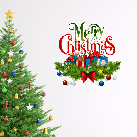 Sticker Noël les cadeaux de Noël Merry Christmas - Autocollants stickers adhésifs noël - décoration fêtes - 90x90cm (1/4)