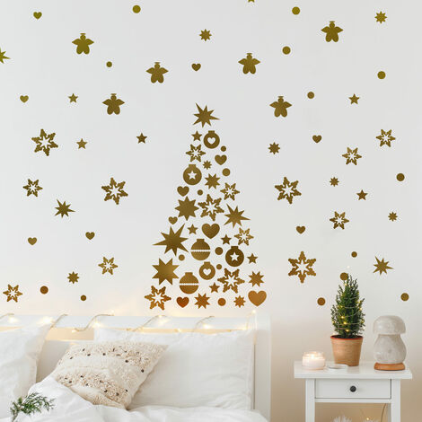 Sticker Décoration de noël, sapin - 105x45cm - or - Autocollants adhésifs noël - décoration fêtes (1/3)
