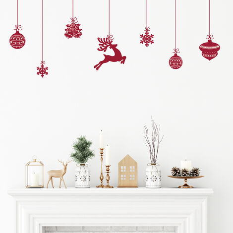 Sticker Noël cerfs et boules de Noël - Autocollants stickers adhésifs noël - décoration fêtes - 70x90cm (1/4)